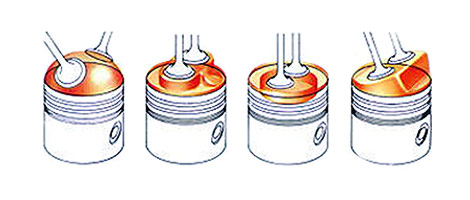 Najčešći oblici komore za sagorevanje: polukugla, 'kada', u čelu klipa i klinasti (PD)